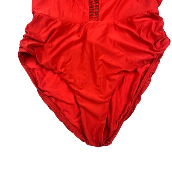 Women's Pilyq Victoria One Piece Cut Out Open Back Swimsuit in Red Coral Size M - Picture 4 of 12